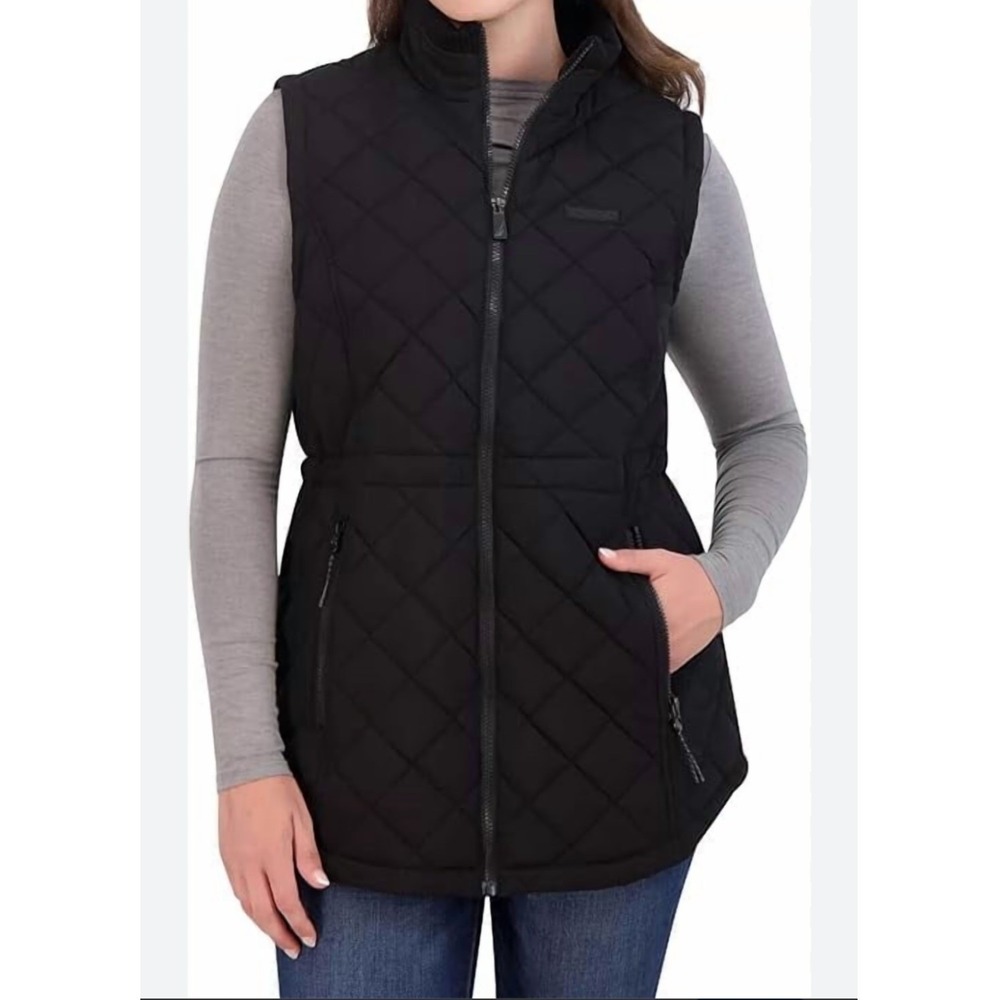 Nautica Womens Quilted Vest Black Water Wind Resistant Full Zip Medium NWT